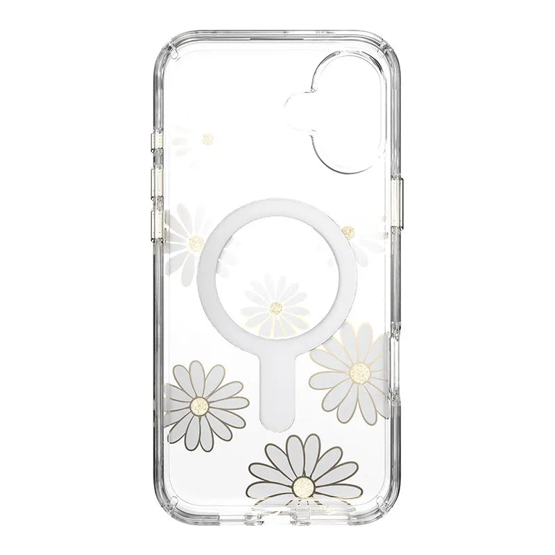 Speck Presidio Lux ClickLock & MagSafe – iPhone 16 Plus dėklas (Sunshine Daisies / Skaidrus / Auksas)