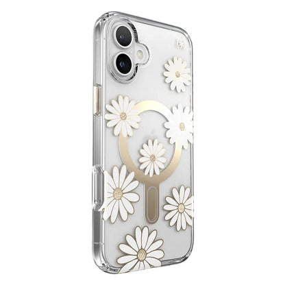 Speck Presidio Lux ClickLock & MagSafe – iPhone 16 Plus dėklas (Sunshine Daisies / Skaidrus / Auksas)
