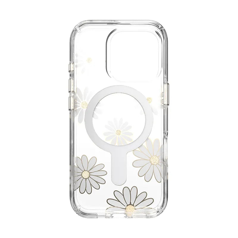 Speck Presidio Lux ClickLock & MagSafe – iPhone 16 Pro dėklas (Sunshine Daisies / Skaidrus / Auksas)