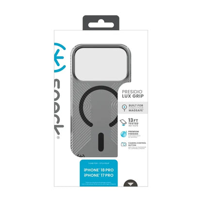 Speck Presidio Lux Grip MagSafe – dėklas, skirtas iPhone 18 Pro / 17 Pro (Obsidian)