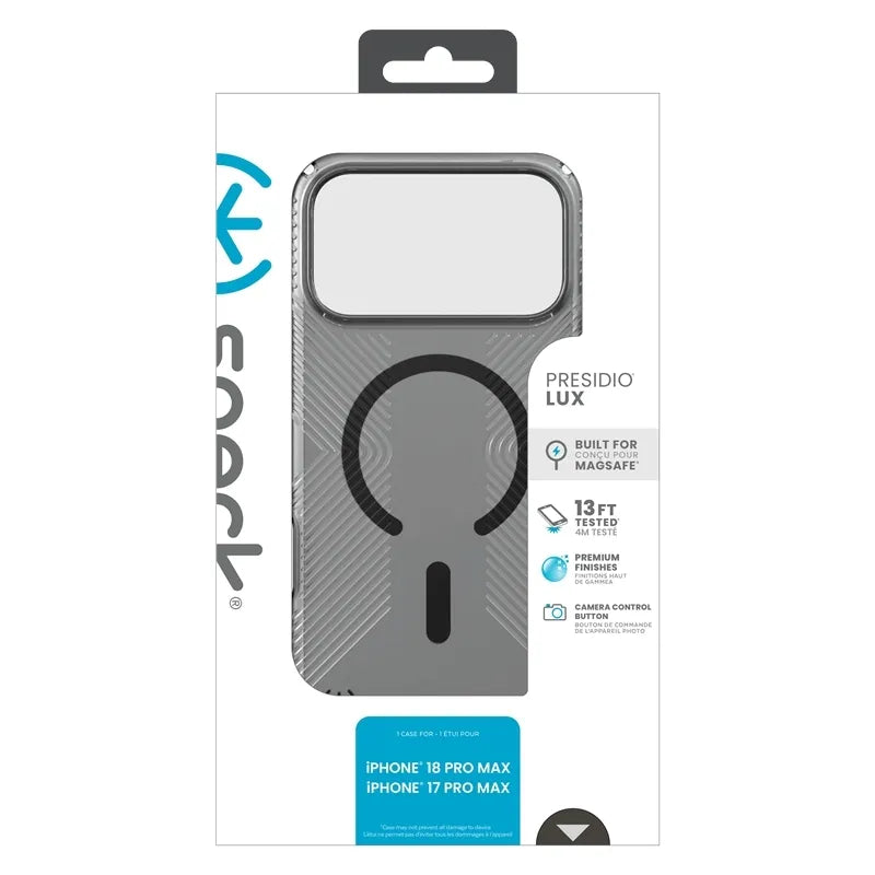 Speck Presidio Lux Grip MagSafe – dėklas, skirtas iPhone 18 Pro Max / 17 Pro Max (Obsidian)
