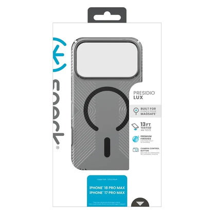 Speck Presidio Lux Grip MagSafe – dėklas, skirtas iPhone 18 Pro Max / 17 Pro Max (Obsidian)