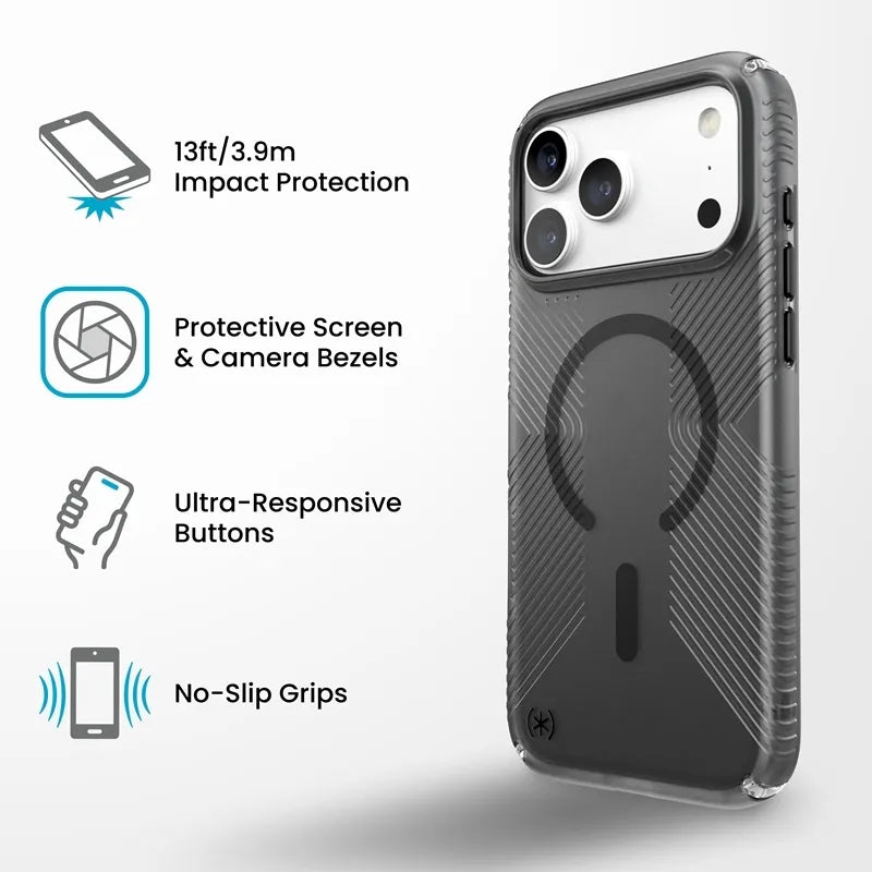 Speck Presidio Lux Grip MagSafe – dėklas, skirtas iPhone 18 Pro Max / 17 Pro Max (Obsidian)
