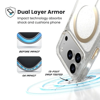 Speck Presidio Lux MagSafe dėklas – iPhone 17 Pro dėklas (Blizgučiai / Auksinis metalas)