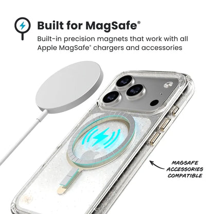 Speck Presidio Lux MagSafe dėklas – iPhone 17 Pro dėklas (Blizgučiai / Auksinis metalas)