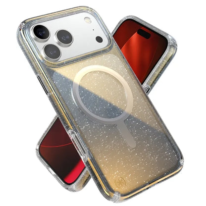 Speck Presidio Lux MagSafe - iPhone 17 Pro Max dėklas (Hyper Mirror Glitter / Silver Metallic)