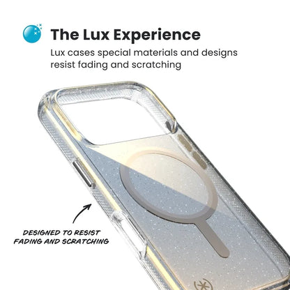 Speck Presidio Lux MagSafe - iPhone 17 Pro Max dėklas (Hyper Mirror Glitter / Silver Metallic)