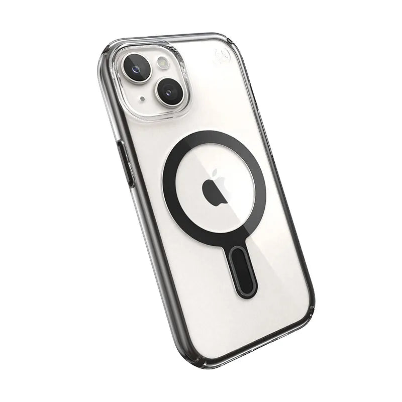 Speck Presidio Perfect-Clear ClickLock ir MagSafe dėklas – iPhone 17e / 16e / 15 / 14 / 13 (Skaidrus / Matinis juodas / Plokščių pilkas)