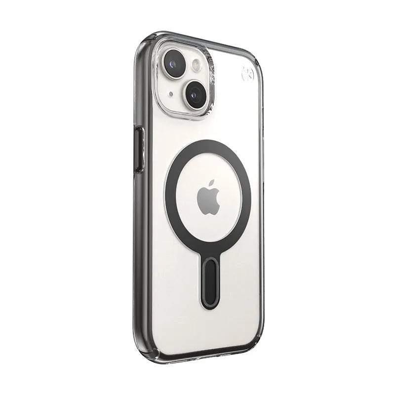 Speck Presidio Perfect-Clear ClickLock ir MagSafe dėklas – iPhone 17e / 16e / 15 / 14 / 13 (Skaidrus / Matinis juodas / Plokščių pilkas)