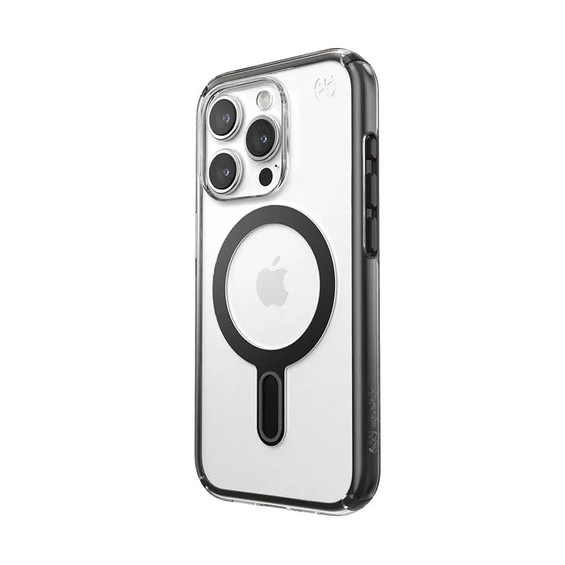 Speck Presidio Perfect-Clear ClickLock ir Magsafe – iPhone 15 Pro dėklas (Skaidrus / Matinis juodas / Lėtas pilkas)