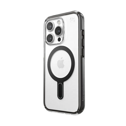 Speck Presidio Perfect-Clear ClickLock ir Magsafe – iPhone 15 Pro dėklas (Skaidrus / Matinis juodas / Lėtas pilkas)