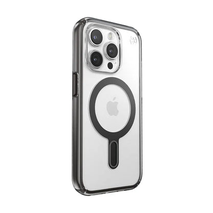 Speck Presidio Perfect-Clear ClickLock ir Magsafe – iPhone 15 Pro dėklas (Skaidrus / Matinis juodas / Lėtas pilkas)