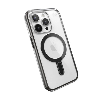 Speck Presidio Perfect-Clear ClickLock ir Magsafe – iPhone 15 Pro dėklas (Skaidrus / Matinis juodas / Lėtas pilkas)