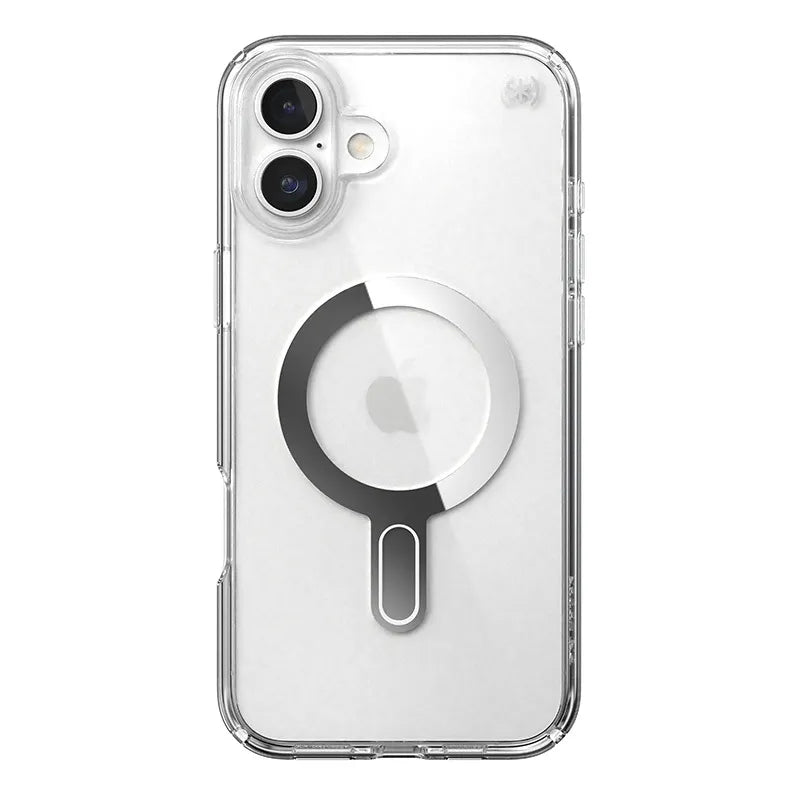 Speck Presidio Perfect-Clear ClickLock & MagSafe dėklas - iPhone 16 Plus dėklas (Skaidrus / Chromo apdaila / Serene Silver)