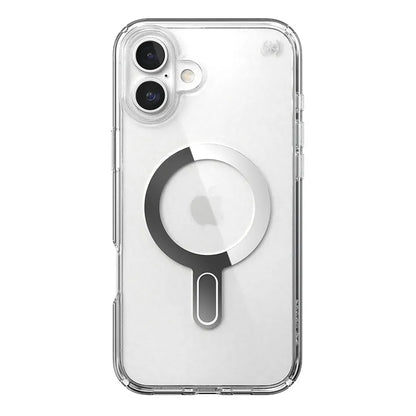 Speck Presidio Perfect-Clear ClickLock & MagSafe dėklas - iPhone 16 Plus dėklas (Skaidrus / Chromo apdaila / Serene Silver)
