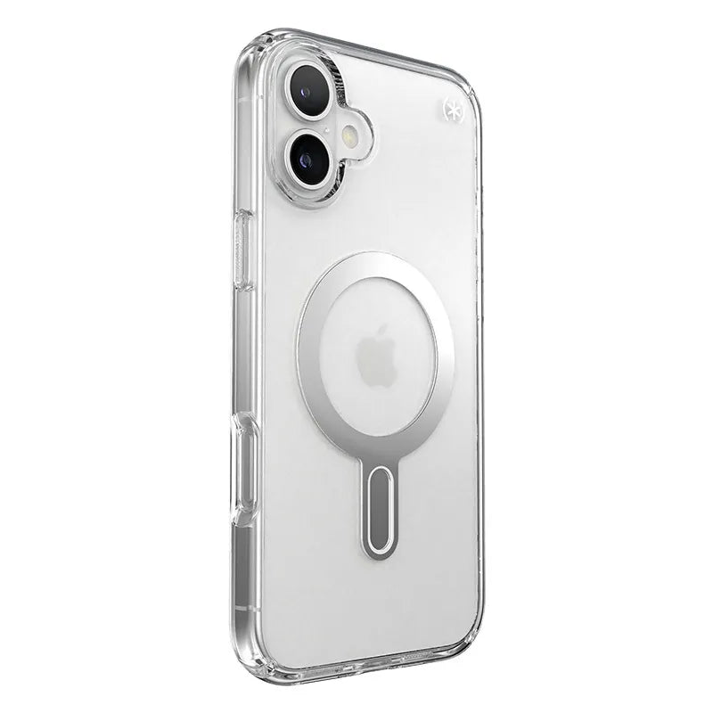Speck Presidio Perfect-Clear ClickLock & MagSafe dėklas - iPhone 16 Plus dėklas (Skaidrus / Chromo apdaila / Serene Silver)