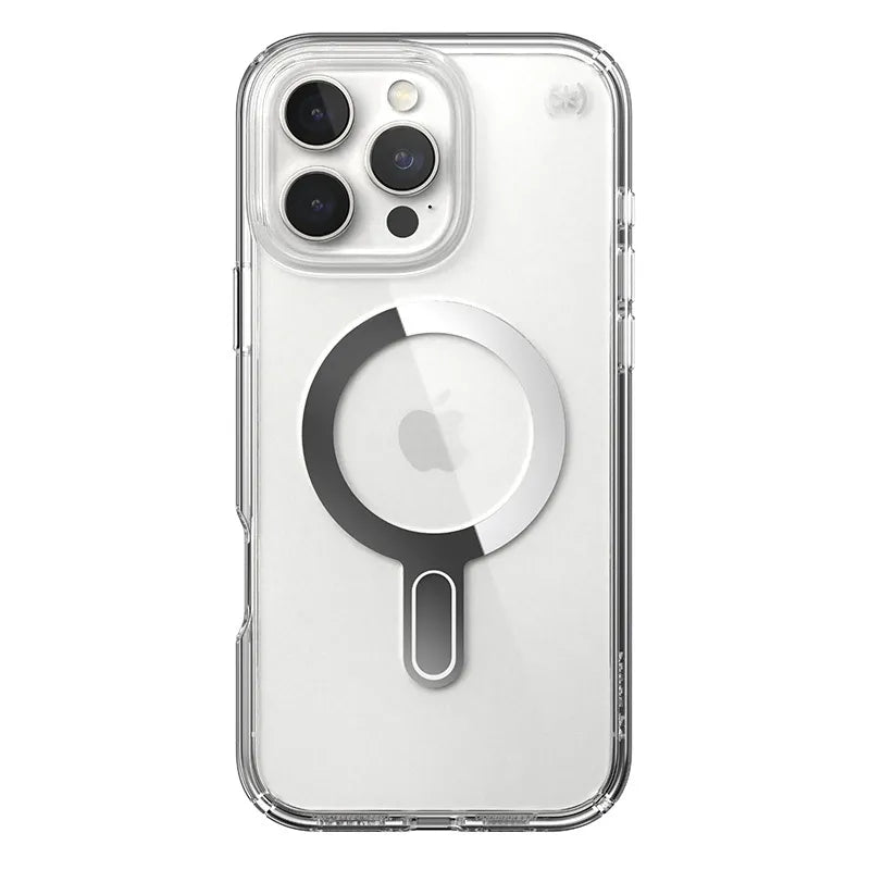 Speck Presidio Perfect-Clear ClickLock & MagSafe – dėklas iPhone 16 Pro Max (Skaidrus / Chromo apdaila / Serene Silver)