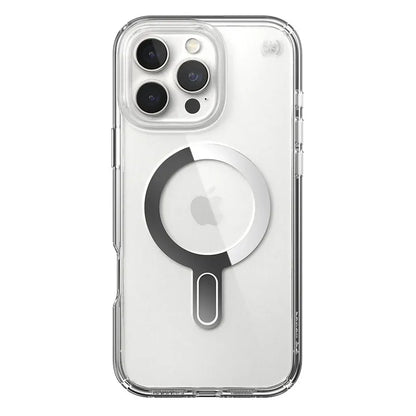 Speck Presidio Perfect-Clear ClickLock & MagSafe – dėklas iPhone 16 Pro Max (Skaidrus / Chromo apdaila / Serene Silver)