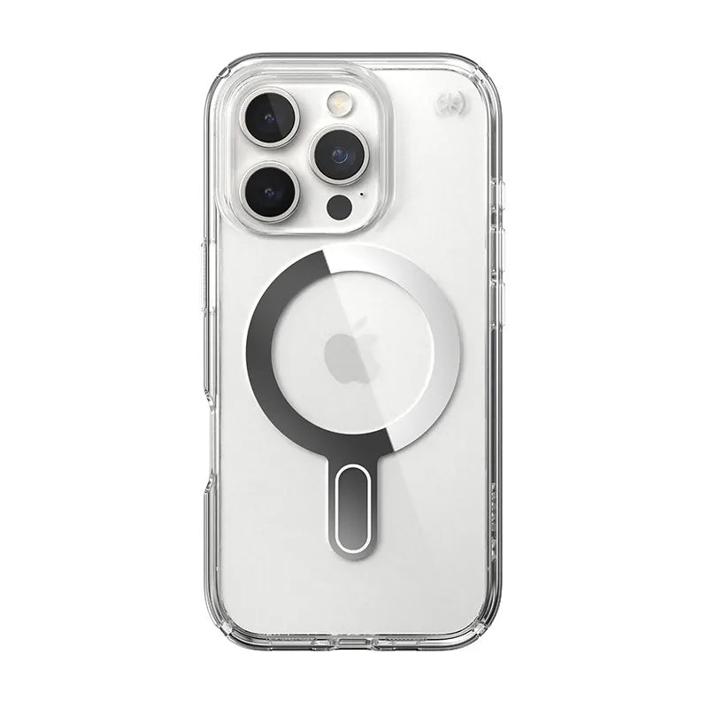 Speck Presidio Perfect-Clear ClickLock & MagSafe – dėklas iPhone 16 Pro (Skaidrus / Chromuotos apdailos / Serene Silver)