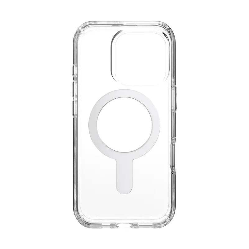 Speck Presidio Perfect-Clear ClickLock & MagSafe – dėklas iPhone 16 Pro (Skaidrus / Chromuotos apdailos / Serene Silver)