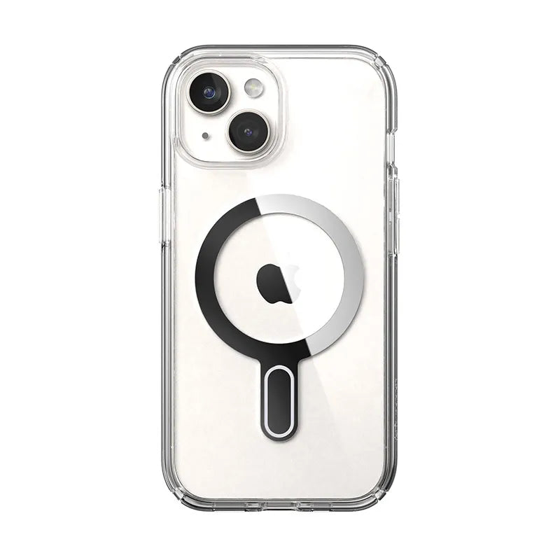 Speck Presidio Perfect-Clear ClickLock & MagSafe – Dėklas iPhone 17e / 16e / 15 / 14 / 13 (Skaidrus / Chromo apdaila / Serene Silver)