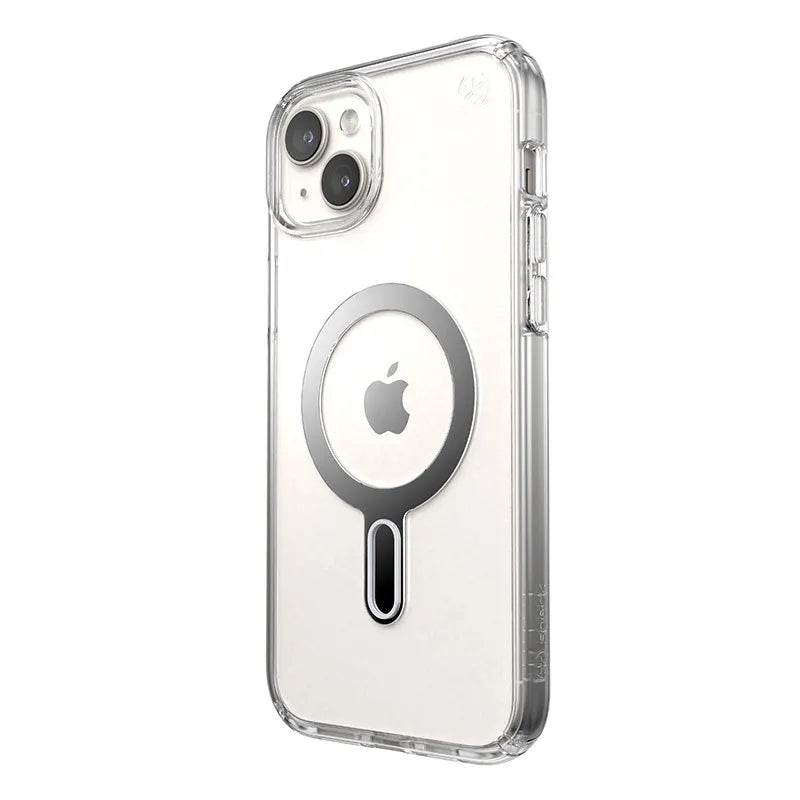 Speck Presidio Perfect-Clear ClickLock & Magsafe - iPhone 15 Plus / iPhone 14 Plus dėklas (Skaidrus / Chromo apdaila / Serene Silver)