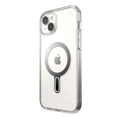 Speck Presidio Perfect-Clear ClickLock & Magsafe - iPhone 15 Plus / iPhone 14 Plus dėklas (Skaidrus / Chromo apdaila / Serene Silver)