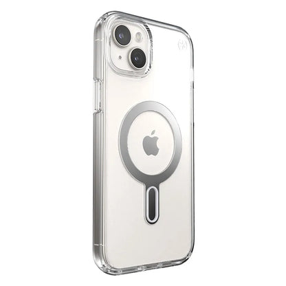 Speck Presidio Perfect-Clear ClickLock & Magsafe - iPhone 15 Plus / iPhone 14 Plus dėklas (Skaidrus / Chromo apdaila / Serene Silver)