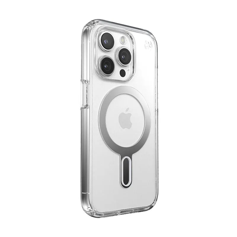 Speck Presidio Perfect-Clear ClickLock & Magsafe - iPhone 15 Pro dėklas (Skaidrus / Chromo apdaila / Serene Silver)