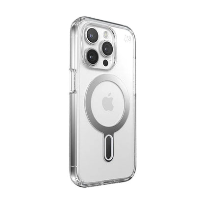 Speck Presidio Perfect-Clear ClickLock & Magsafe - iPhone 15 Pro dėklas (Skaidrus / Chromo apdaila / Serene Silver)