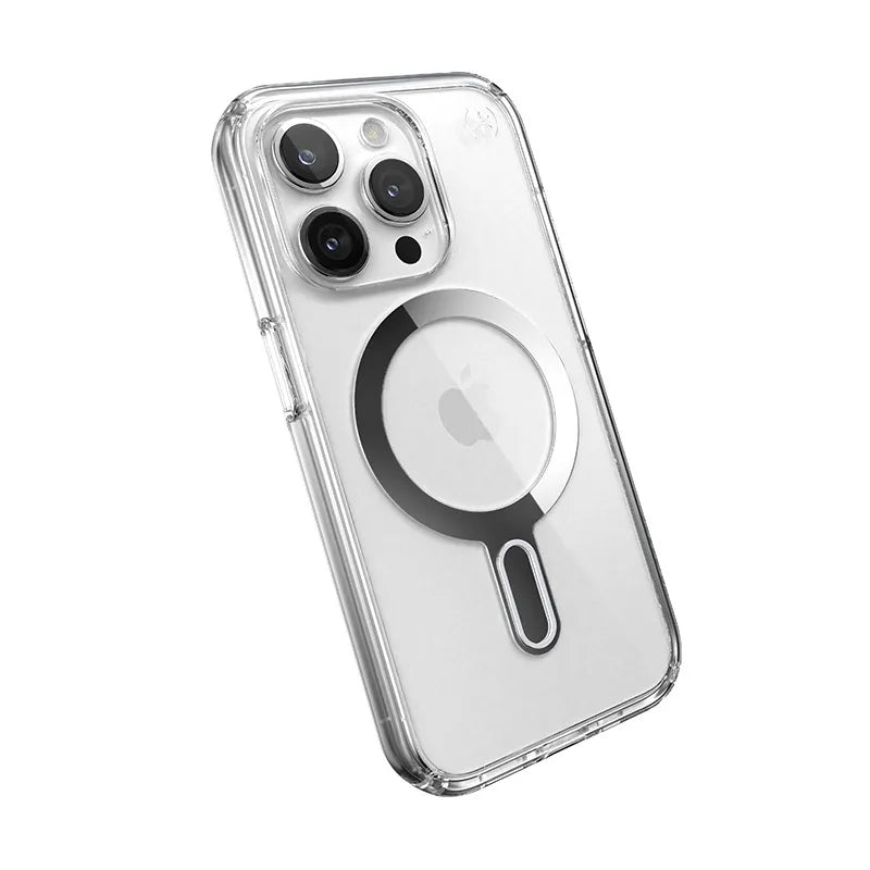 Speck Presidio Perfect-Clear ClickLock & Magsafe - iPhone 15 Pro dėklas (Skaidrus / Chromo apdaila / Serene Silver)