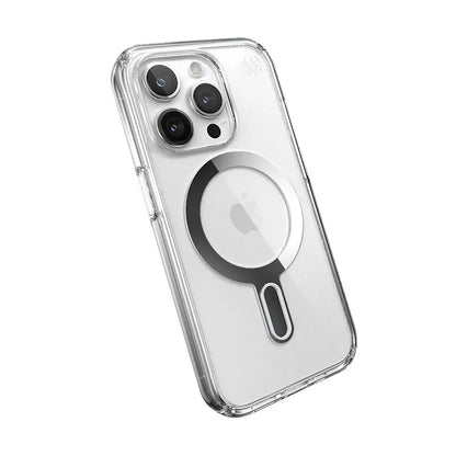 Speck Presidio Perfect-Clear ClickLock & Magsafe - iPhone 15 Pro dėklas (Skaidrus / Chromo apdaila / Serene Silver)