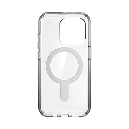 Speck Presidio Perfect-Clear ClickLock & Magsafe - iPhone 15 Pro dėklas (Skaidrus / Chromo apdaila / Serene Silver)