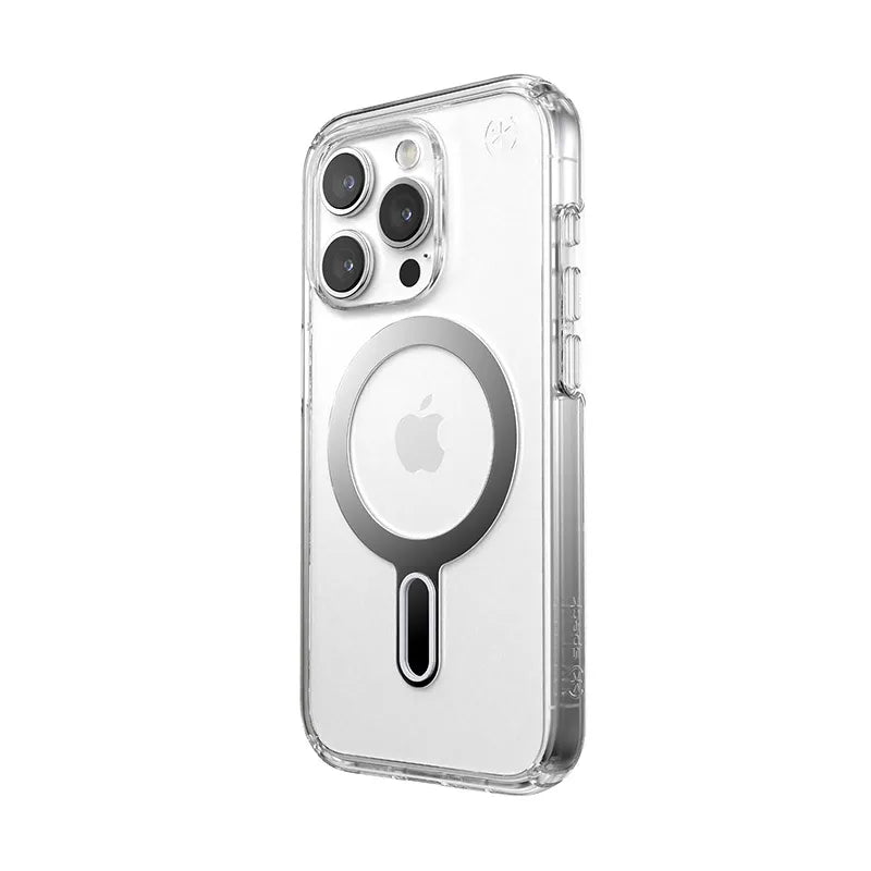 Speck Presidio Perfect-Clear ClickLock & Magsafe - iPhone 15 Pro dėklas (Skaidrus / Chromo apdaila / Serene Silver)