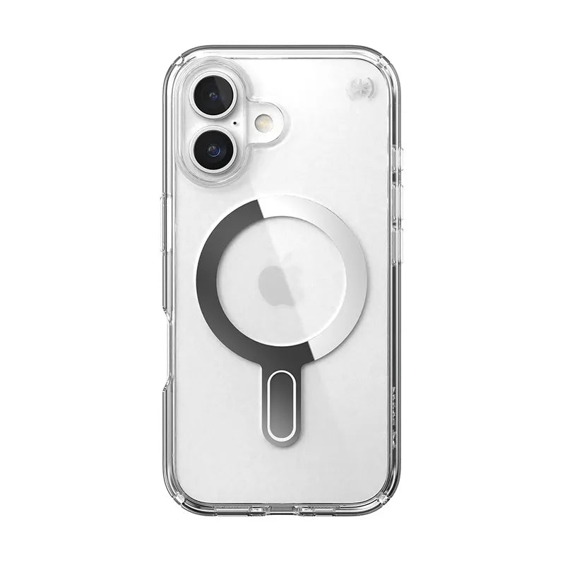 Speck Presidio Perfect-Clear ClickLock & MagSafe – iPhone 16 dėklas (skaidrus / chromo apdaila / serene sidabro)