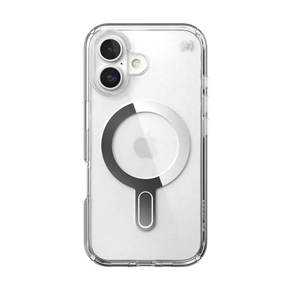 Speck Presidio Perfect-Clear ClickLock & MagSafe – iPhone 16 dėklas (skaidrus / chromo apdaila / serene sidabro)