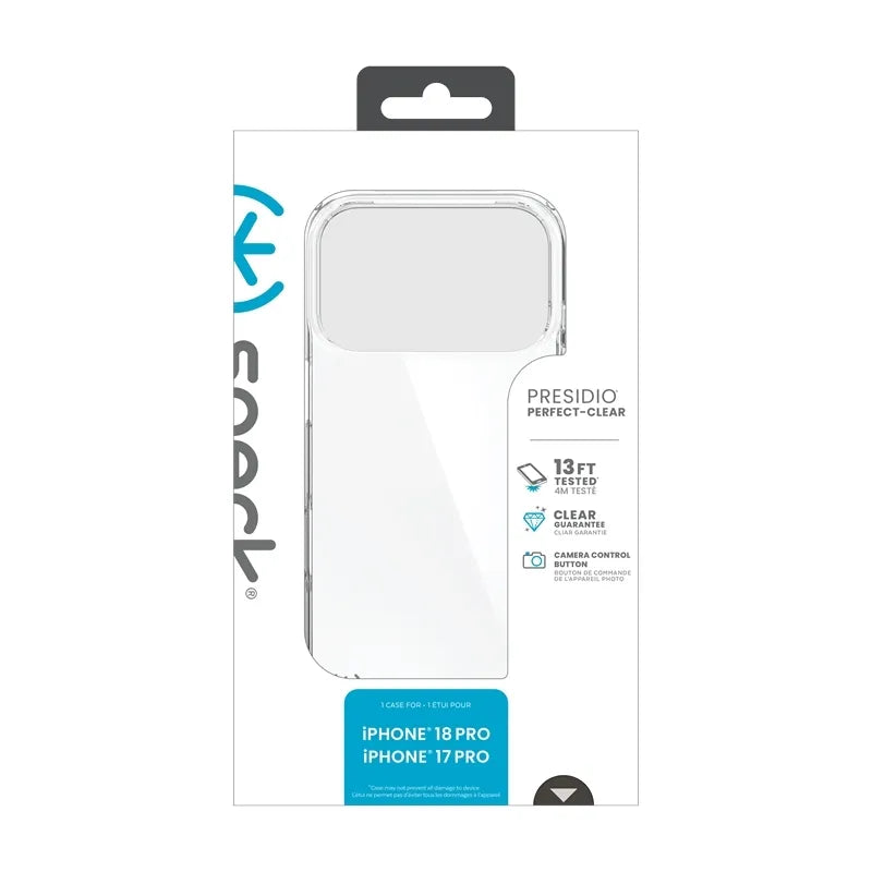 Speck Presidio Perfect Clear – dėklas, skirtas iPhone 18 Pro / 17 Pro (skaidrus)