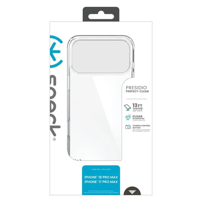 Speck Presidio Perfect Clear – dėklas, skirtas iPhone 18 Pro Max / 17 Pro Max (skaidrus)