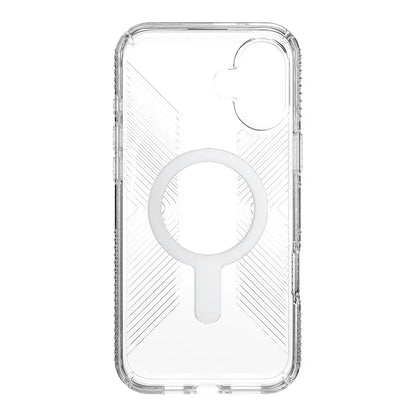Speck Presidio Perfect-Clear Grip ClickLock & MagSafe – dėklas iPhone 16 Plus (skaidrus / chromuota apdaila / rami sidabrinė)