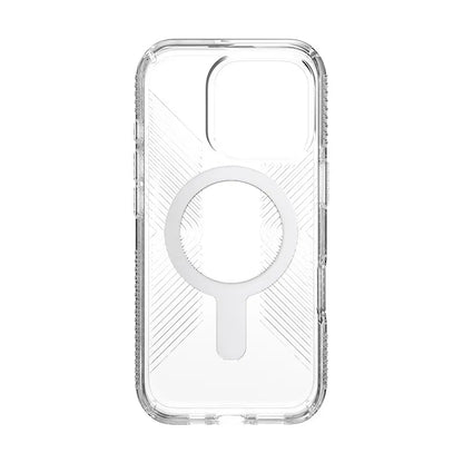 Speck Presidio Perfect-Clear Grip ClickLock & MagSafe – dėklas iPhone 16 Pro (skaidrus / chromo apdaila / rami sidabrinė)