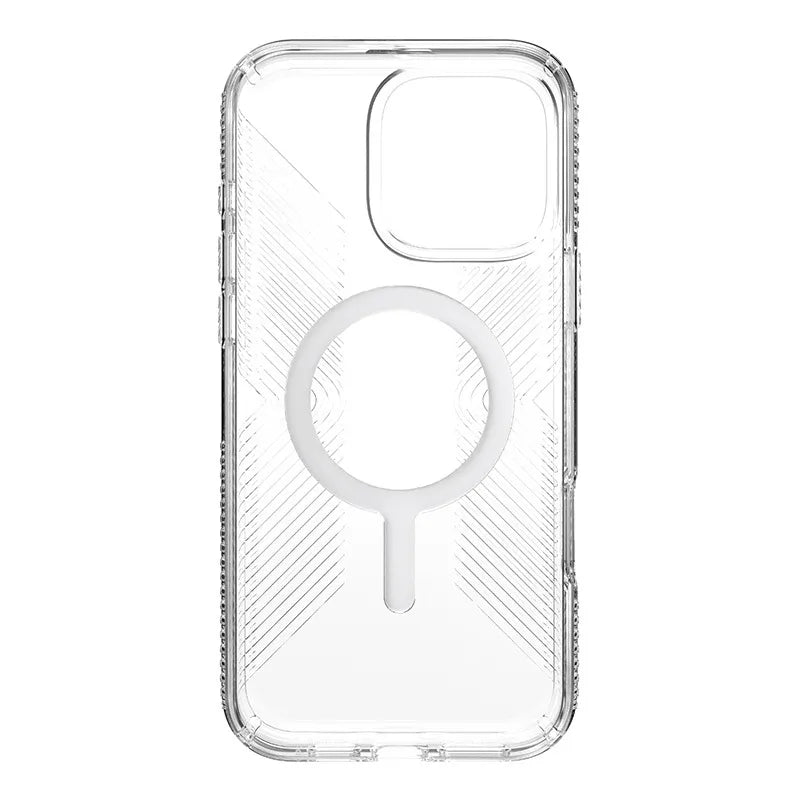 Speck Presidio Perfect-Clear Grip MagSafe – Dėklas iPhone 16 Pro Max (Skaidrus / Chromo apdaila / Serene Silver)