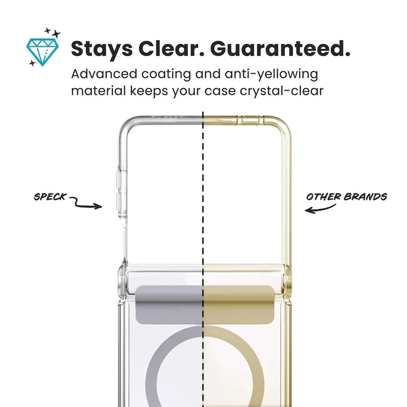 Speck Presidio Perfect-Clear Magnet – MagSafe dėklas, skirtas Samsung Galaxy Z Flip 8 (skaidrus)