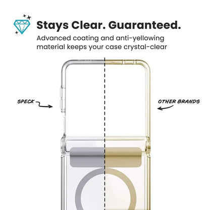Speck Presidio Perfect-Clear Magnet – MagSafe dėklas, skirtas Samsung Galaxy Z Flip 8 (skaidrus)