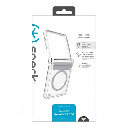 Speck Presidio Perfect-Clear Magnet – MagSafe dėklas, skirtas Samsung Galaxy Z Flip 8 (skaidrus)
