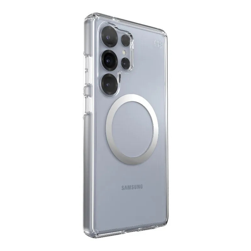 Speck Presidio Perfect-Clear Magnet - Samsung Galaxy S25 Ultra MagSafe dėklas (Skaidrus / Chromo apdaila / Serene Silver)