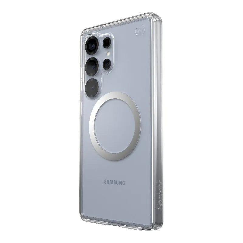 Speck Presidio Perfect-Clear Magnet - Samsung Galaxy S25 Ultra MagSafe dėklas (Skaidrus / Chromo apdaila / Serene Silver)