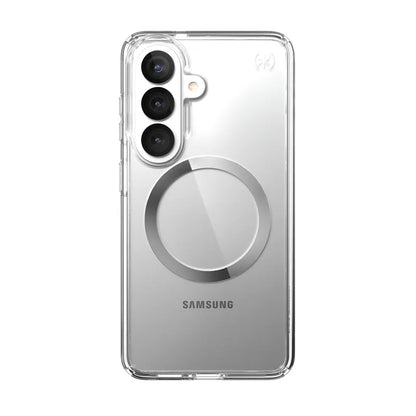 Speck Presidio Perfect-Clear Magnet – Samsung Galaxy S26 dėklas su MagSafe (Skaidrus/Skaidrus/Sidabrinis)