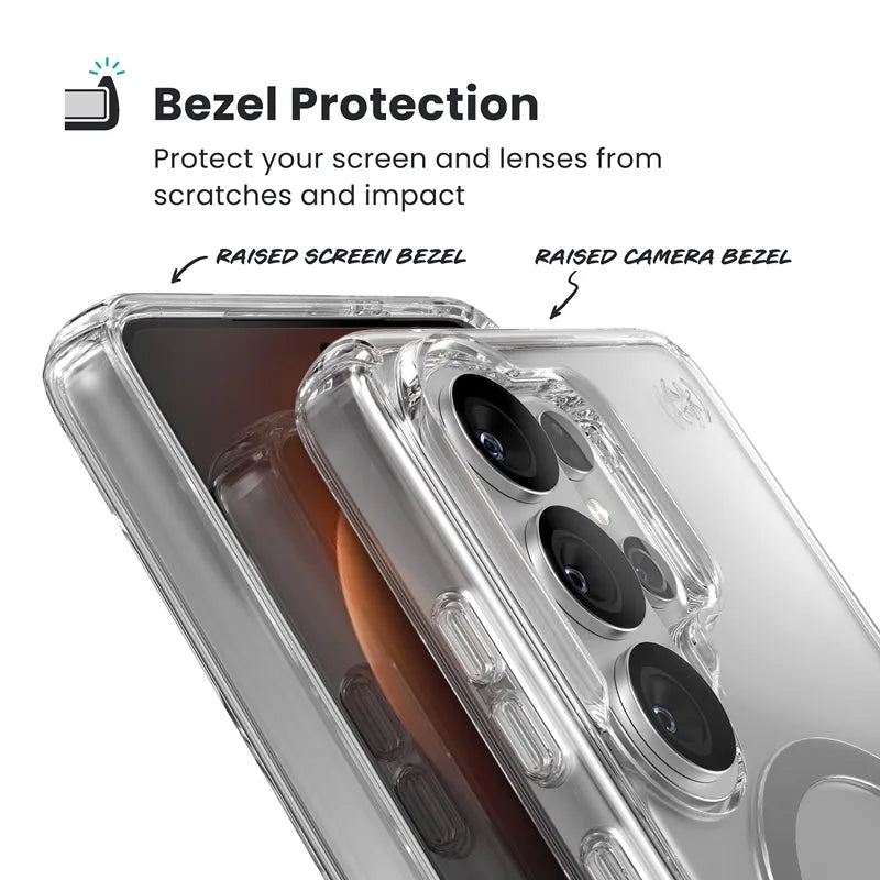 Speck Presidio Perfect-Clear Magnet - Samsung Galaxy S26 Ultra MagSafe dėklas (Skaidrus/Skaidrus/Sidabrinis)