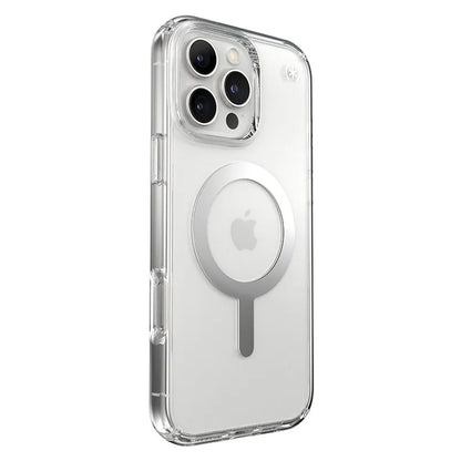 Speck Presidio Perfect-Clear MagSafe dėklas – iPhone 16 Pro Max (Skaidrus / chromo apdaila / Serene Silver)
