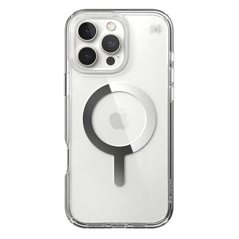 Speck Presidio Perfect-Clear MagSafe dėklas – iPhone 16 Pro Max (Skaidrus / chromo apdaila / Serene Silver)